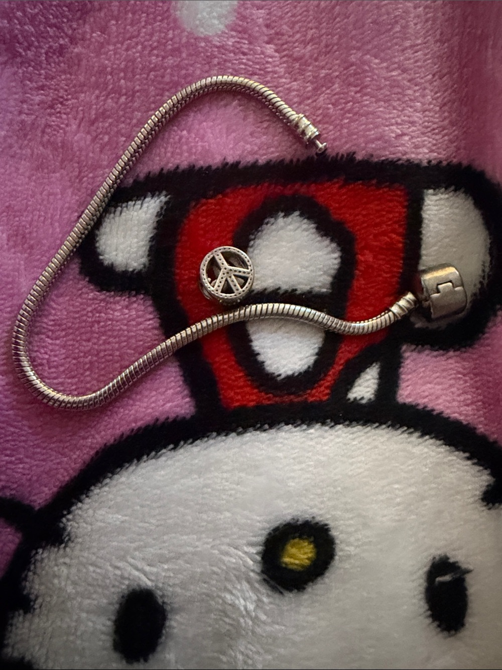 Pandora Silver Peace Charm and round clasp bracelet